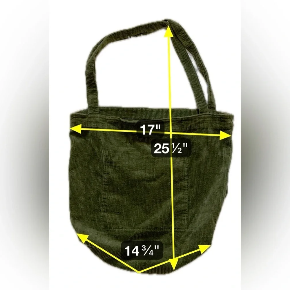 Unbranded Green Corduroy Tote Bag Purse 17x25 Shoulder Strap Boho Grunge Hippie